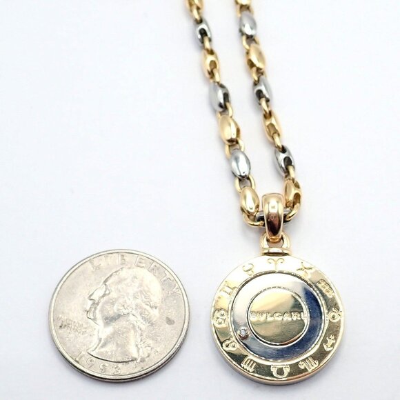 Authentic! Bulgari Bvlgari 18k Yellow Gold Steel Diamond Zodiac Pendant Necklace - Picture 6 of 16